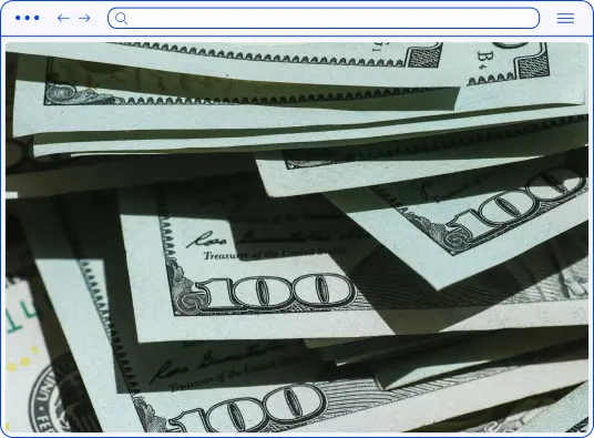 Browser showing photos of cash